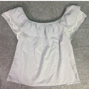 Striped Off The Shoulder Eyelet Ruffle Top Coquette Girl Women's Size L